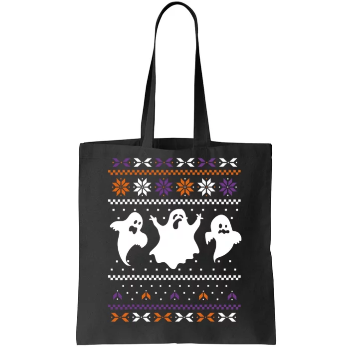 Ghost Ugly Sweater Halloween Christmas Sweater Tote Bag