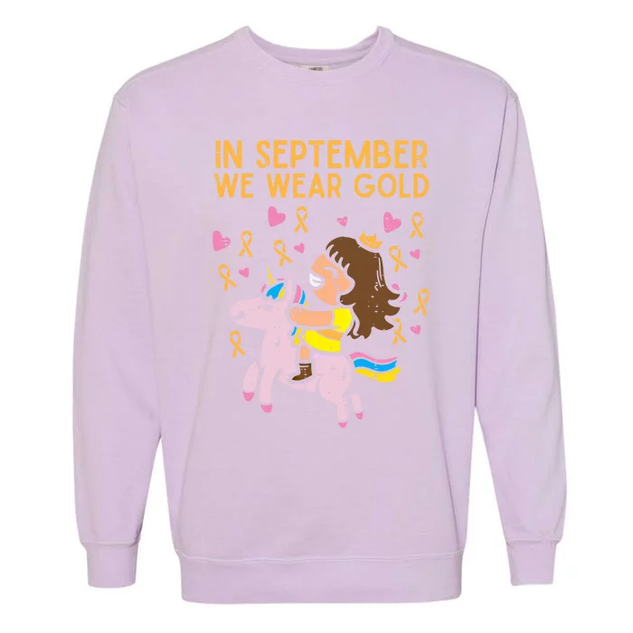 Girl Unicorn September Wear Gold Hood Cancer Awareness Funny Gift Garment-Dyed Sweatshirt