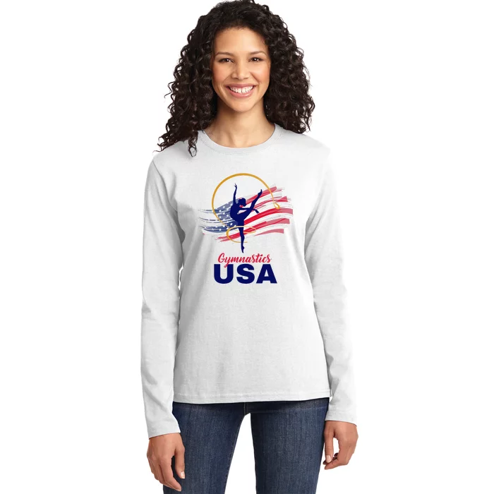 Gymnastics Usa Support Ladies Long Sleeve Shirt