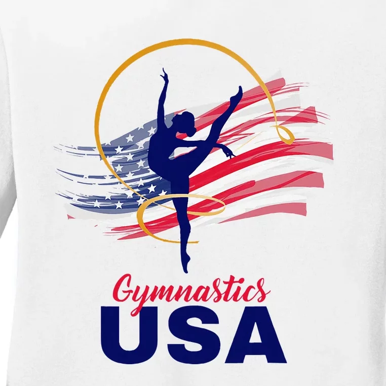 Gymnastics Usa Support Ladies Long Sleeve Shirt