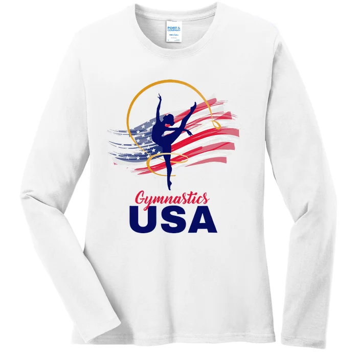 Gymnastics Usa Support Ladies Long Sleeve Shirt