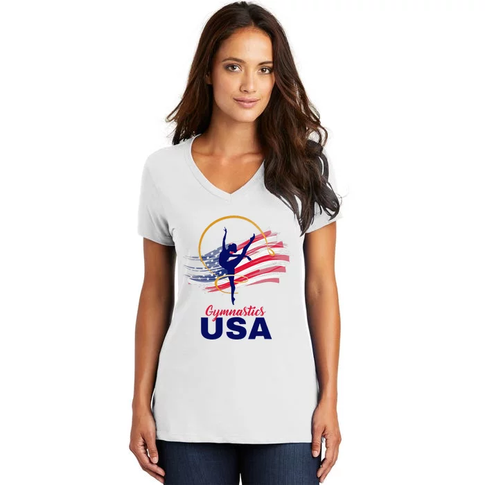 Gymnastics Usa Support Women's V-Neck T-Shirt