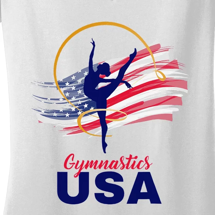 Gymnastics Usa Support Women's V-Neck T-Shirt