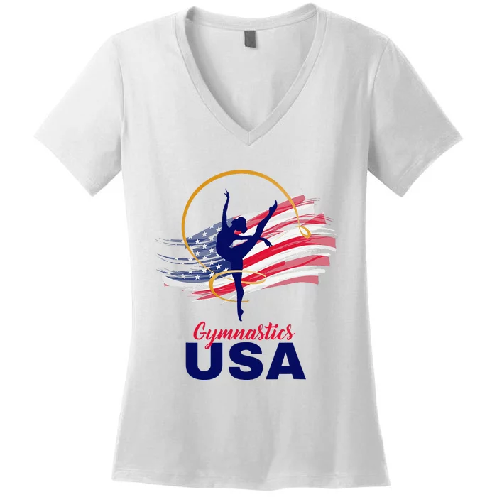 Gymnastics Usa Support Women's V-Neck T-Shirt