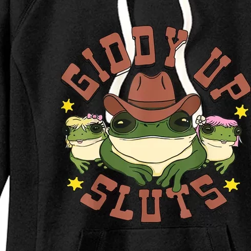 Giddy Up Sluts Funny Western Cowgirl Ranch Rodeo Frog Women's Fleece Hoodie