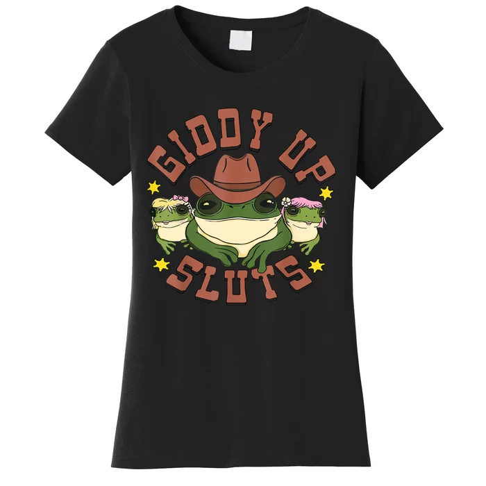 Giddy Up Sluts Funny Western Cowgirl Ranch Rodeo Frog Women's T-Shirt