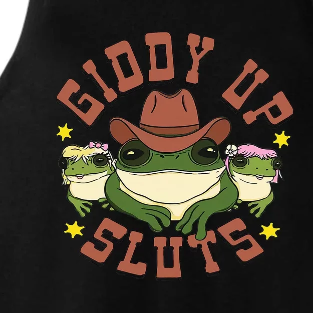 Giddy Up Sluts Funny Western Cow Ranch Rodeo Frog Ladies Tri-Blend Wicking Tank