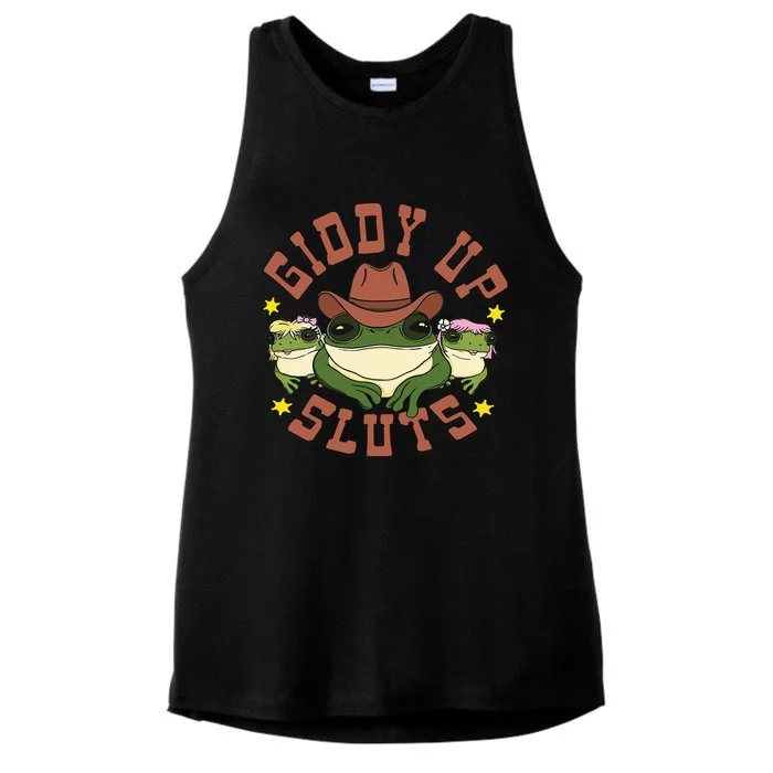 Giddy Up Sluts Funny Western Cow Ranch Rodeo Frog Ladies Tri-Blend Wicking Tank