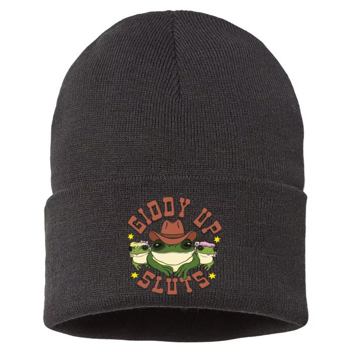 Giddy Up Sluts Funny Western Cow Ranch Rodeo Frog Sustainable Knit Beanie