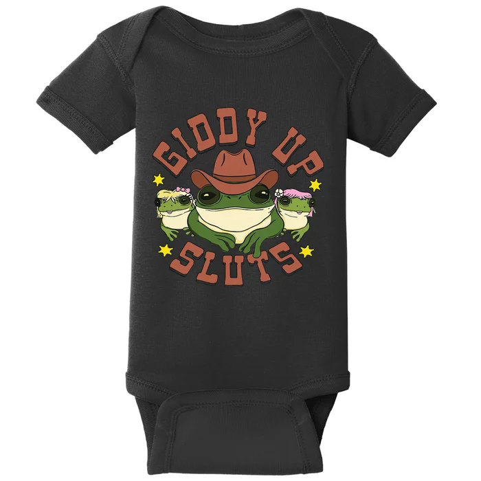 Giddy Up Sluts Funny Western Cow Ranch Rodeo Frog Baby Bodysuit