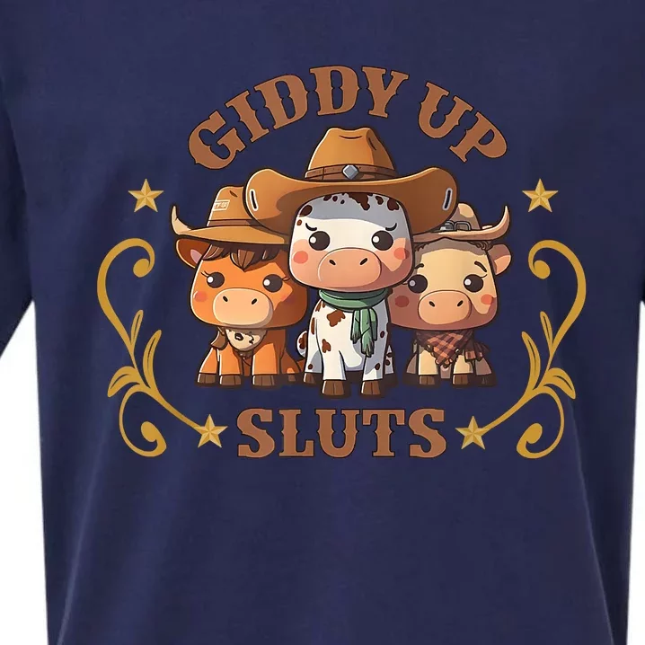 Giddy Up Sluts Funny Western Cowgirl Ranch Rodeo Country Cow Sueded Cloud Jersey T-Shirt