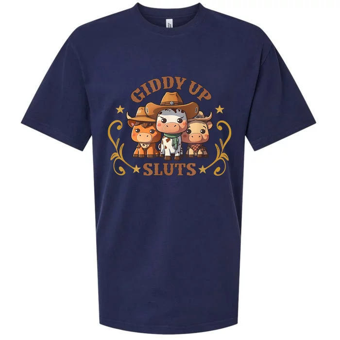 Giddy Up Sluts Funny Western Cowgirl Ranch Rodeo Country Cow Sueded Cloud Jersey T-Shirt