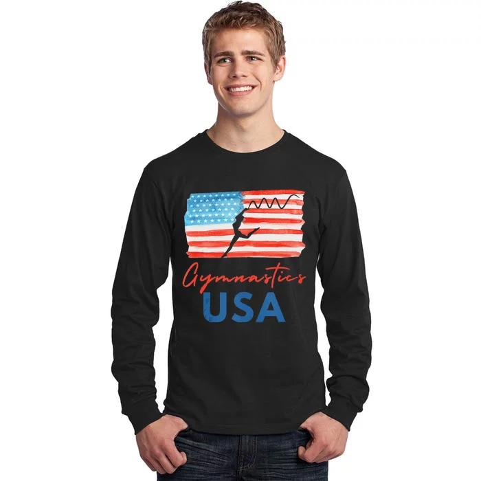 Gymnastics Usa Support The Team Costumes Usa Flag Gymnastics Tall Long Sleeve T-Shirt