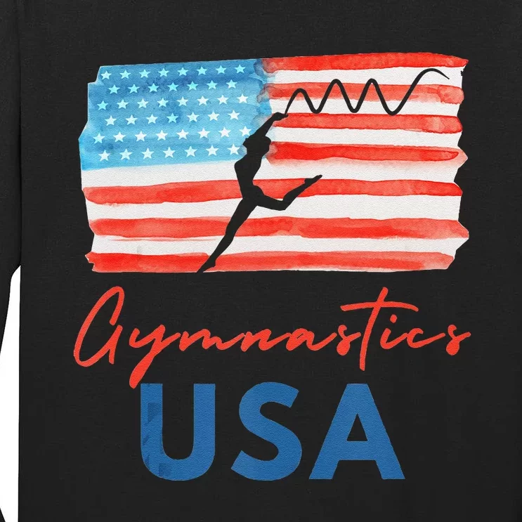 Gymnastics Usa Support The Team Costumes Usa Flag Gymnastics Tall Long Sleeve T-Shirt