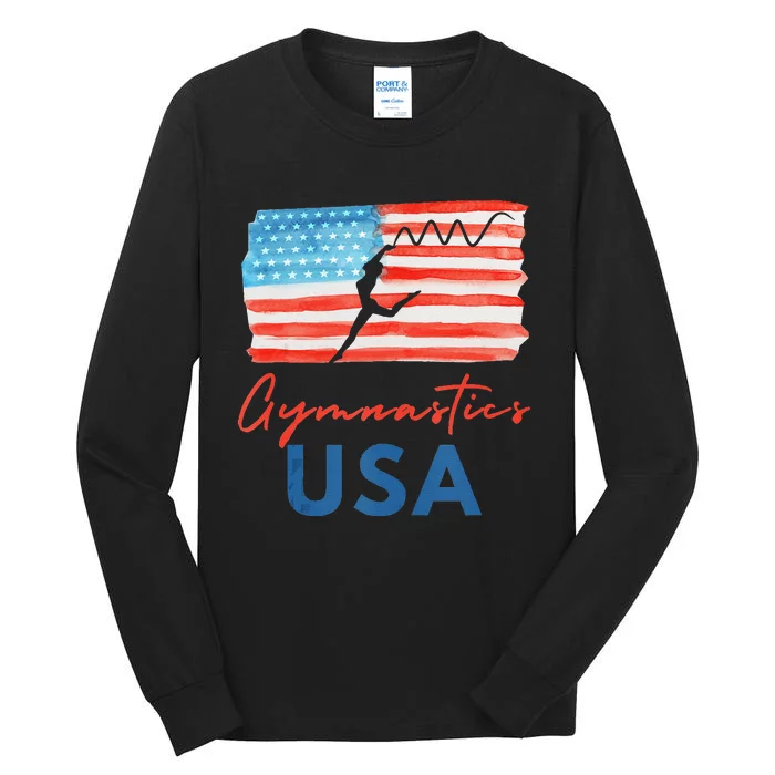 Gymnastics Usa Support The Team Costumes Usa Flag Gymnastics Tall Long Sleeve T-Shirt