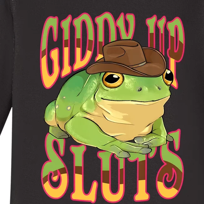 Giddy Up Sluts Funny Western Ranch Cowgirl Rodeo Frog Baby Long Sleeve Bodysuit