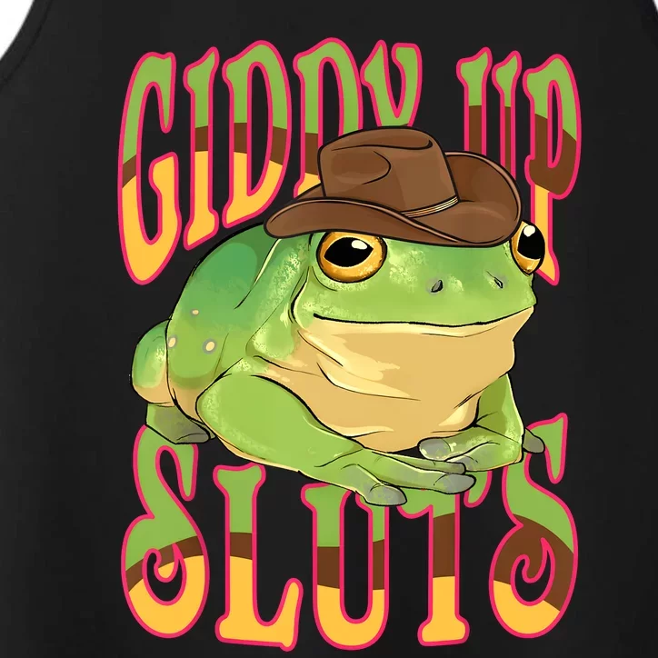 Giddy Up Sluts Funny Western Ranch Cowgirl Rodeo Frog Performance Tank