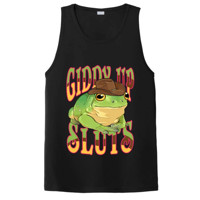 Giddy Up Sluts Funny Western Ranch Cowgirl Rodeo Frog Performance Tank