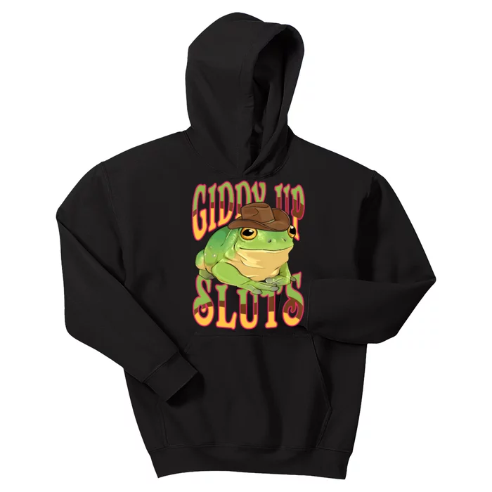 Giddy Up Sluts Funny Western Ranch Cowgirl Rodeo Frog Kids Hoodie