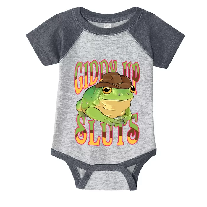 Giddy Up Sluts Funny Western Ranch Cowgirl Rodeo Frog Infant Baby Jersey Bodysuit