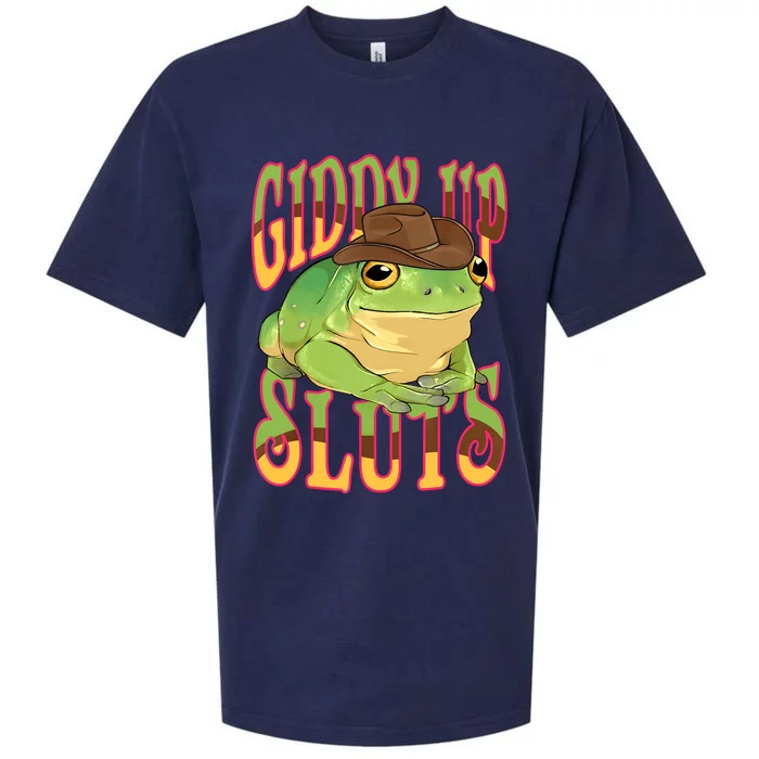 Giddy Up Sluts Funny Western Ranch Cowgirl Rodeo Frog Sueded Cloud Jersey T-Shirt