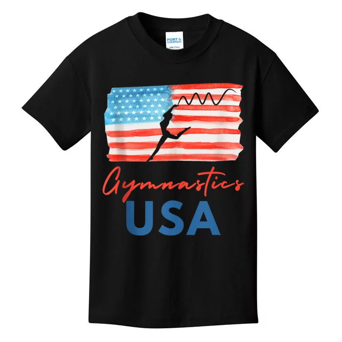 Gymnastics Usa Support The Team Costumes Usa Flag Gymnastics Kids T-Shirt