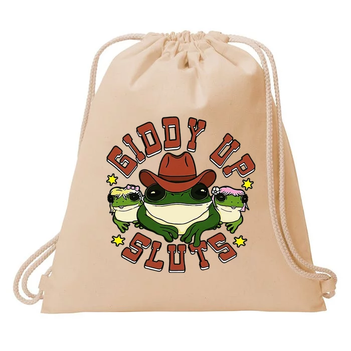 Giddy Up Sluts Frog Funny Drawstring Bag