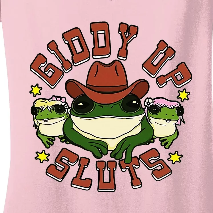 Giddy Up Sluts Frog Funny Women's V-Neck T-Shirt