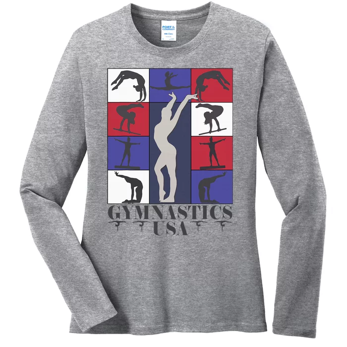 Gymnastics Usa Support The Team Sport American Flag Lover Ladies Long Sleeve Shirt