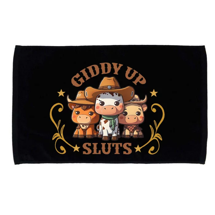 Giddy Up Sluts Funny Western Cowgirl Ranch Rodeo Country Cow Microfiber Hand Towel