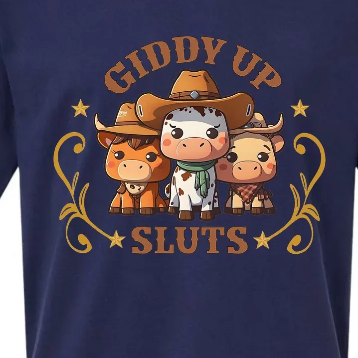 Giddy Up Sluts Funny Western Cowgirl Ranch Rodeo Country Cow Sueded Cloud Jersey T-Shirt