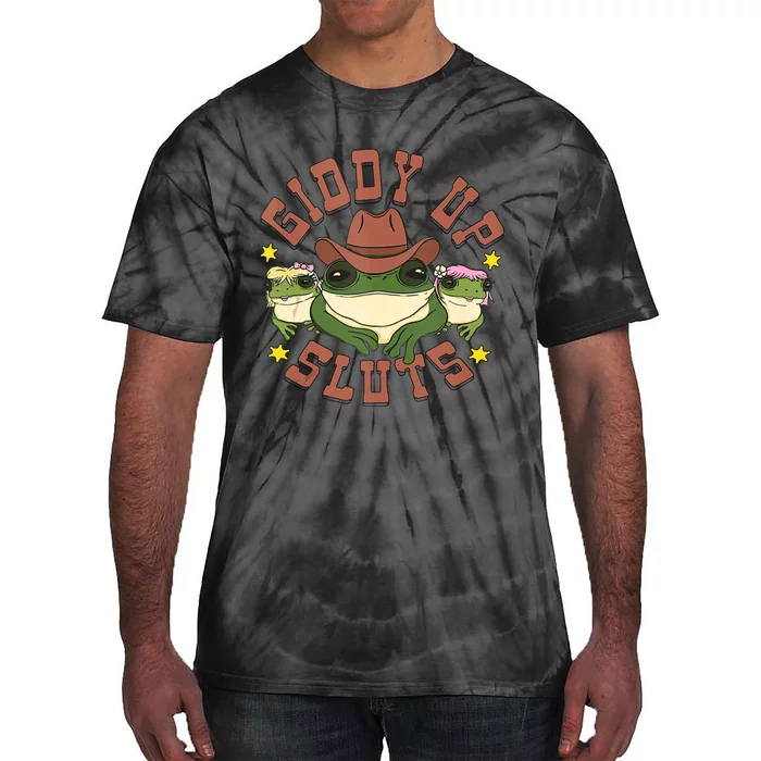 Giddy Up Sluts Funny Western Cowgirl Ranch Rodeo Frog Tie-Dye T-Shirt