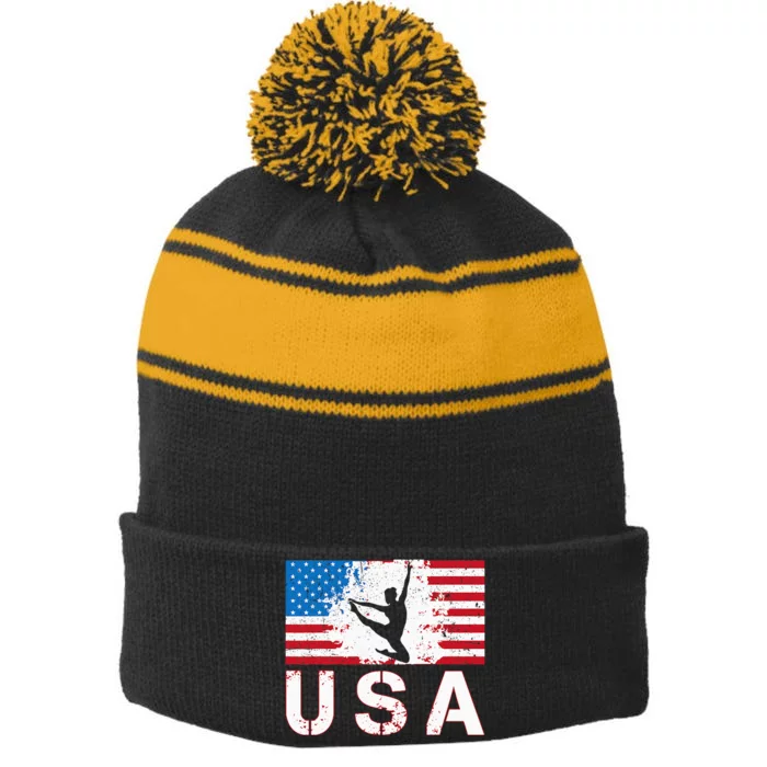 Gymnastics Usa Team American Flag Heart Us Gymnast Stripe Pom Pom Beanie