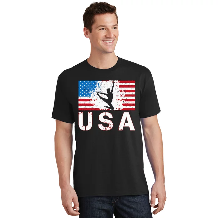 Gymnastics Usa Team American Flag Heart Us Gymnast T-Shirt