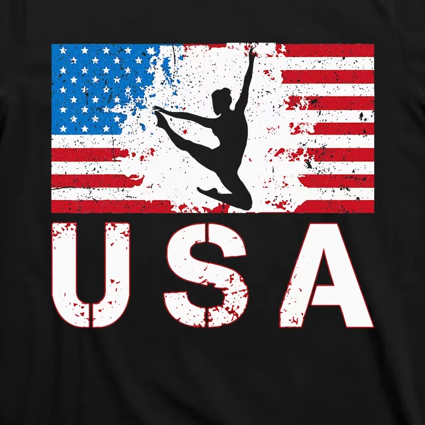 Gymnastics Usa Team American Flag Heart Us Gymnast T-Shirt