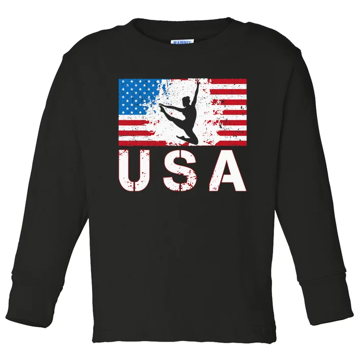 Gymnastics Usa Team American Flag Heart Us Gymnast Toddler Long Sleeve Shirt