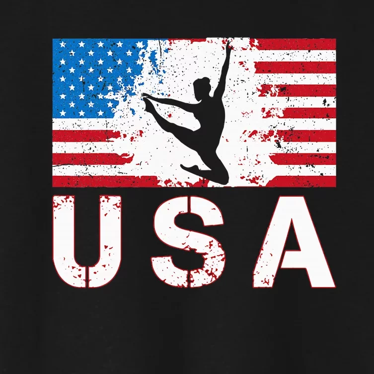 Gymnastics Usa Team American Flag Heart Us Gymnast Women's Crop Top Tee