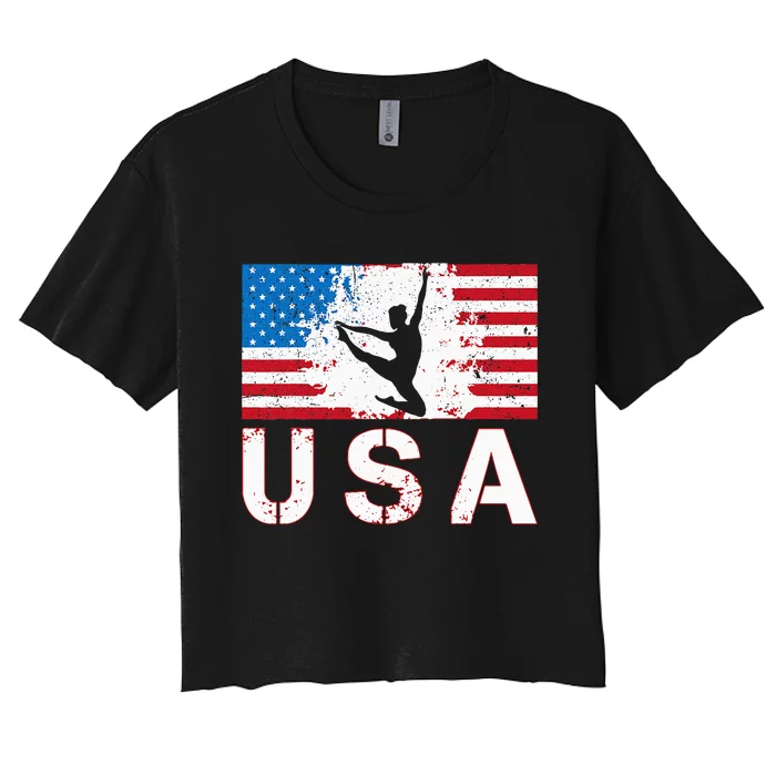 Gymnastics Usa Team American Flag Heart Us Gymnast Women's Crop Top Tee