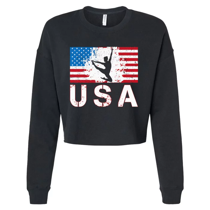 Gymnastics Usa Team American Flag Heart Us Gymnast Cropped Pullover Crew