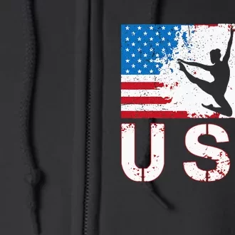 Gymnastics Usa Team American Flag Heart Us Gymnast Full Zip Hoodie