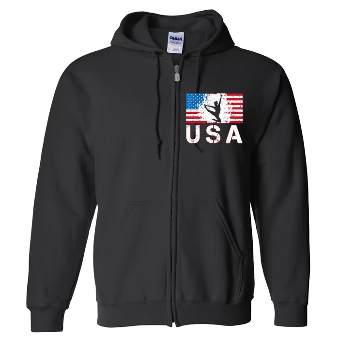 Gymnastics Usa Team American Flag Heart Us Gymnast Full Zip Hoodie