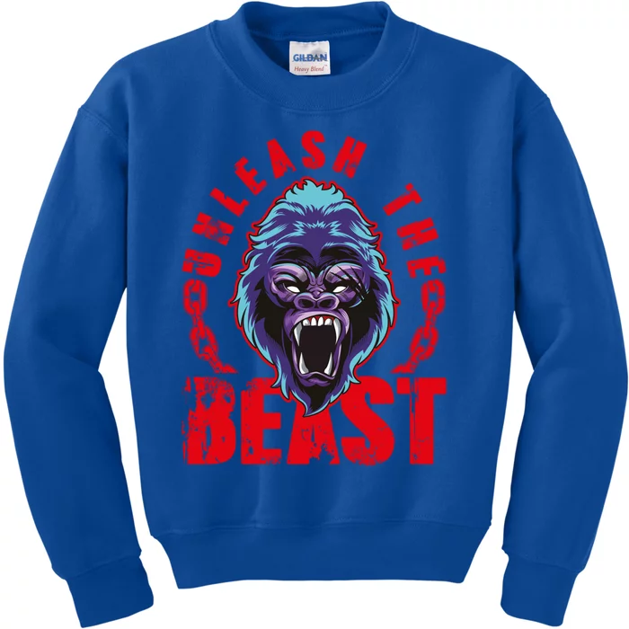 Gorilla Unleash The Beast Gym Mode Fitness Motivation Quote Gift Kids Sweatshirt