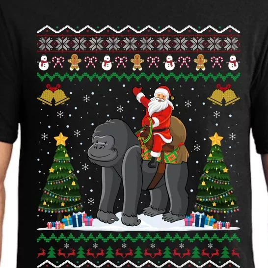 Gorilla Ugly Xmas Gift Santa Riding Gorilla Christmas Gift Pajama Set