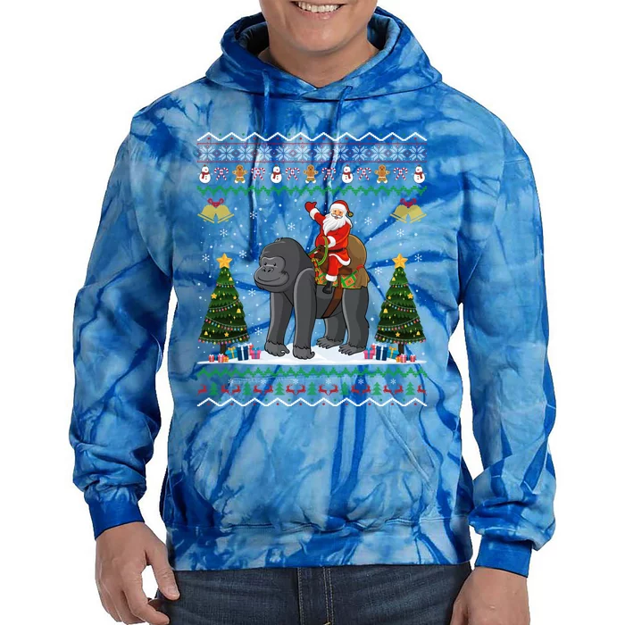 Gorilla Ugly Xmas Gift Santa Riding Gorilla Christmas Gift Tie Dye Hoodie