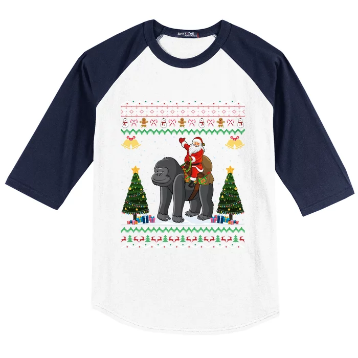 Gorilla Ugly Xmas Gift Santa Riding Gorilla Christmas Gift Baseball Sleeve Shirt