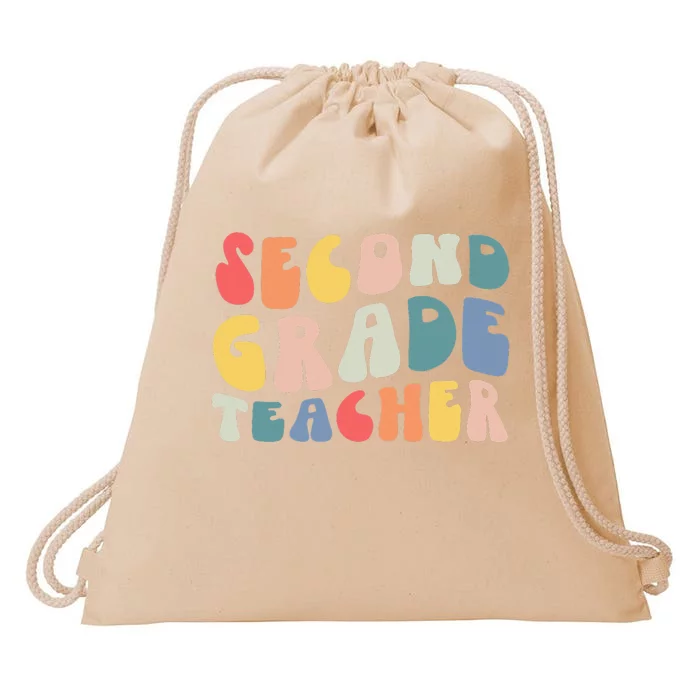 Groovy Vintage 2nd Second Grade Teacher Back To School Gifts Drawstring Bag