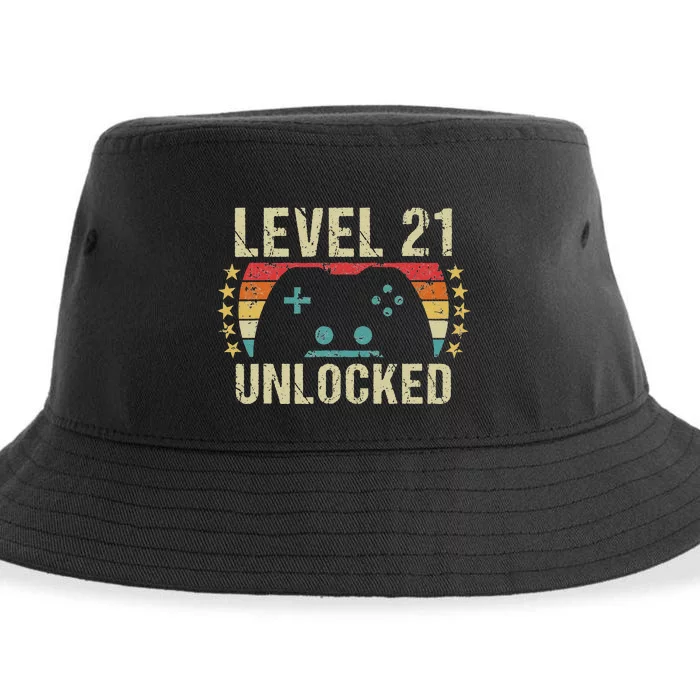 Gaming Vintage 21st Birthday Gift 21 Year Old Gamer Sustainable Bucket Hat