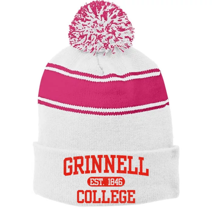 Grinnell Vintage Arch College Stripe Pom Pom Beanie