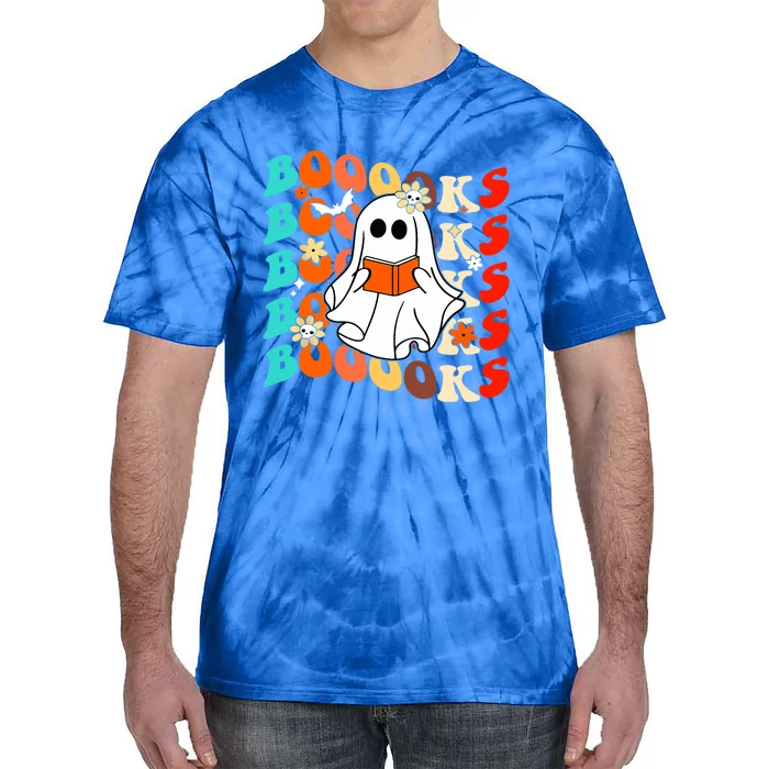 Groovy Vintage Boooks Ghost Halloween Teacher Book Reading Great Gift Tie-Dye T-Shirt