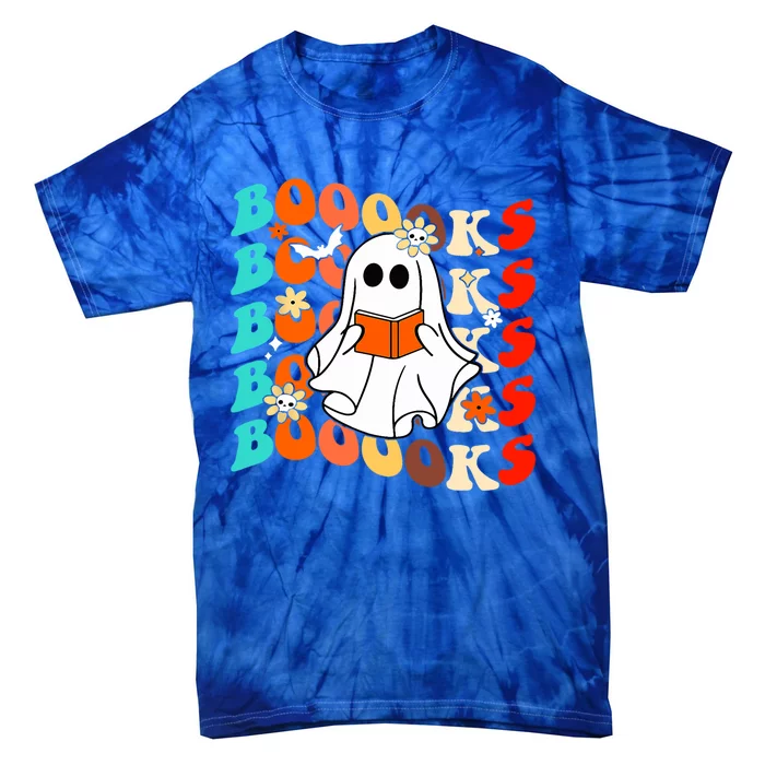 Groovy Vintage Boooks Ghost Halloween Teacher Book Reading Great Gift Tie-Dye T-Shirt